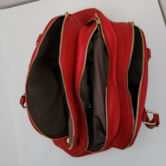 J. Crew biennial red pebbled leather satchel gold hardware - Picture 10 of 13